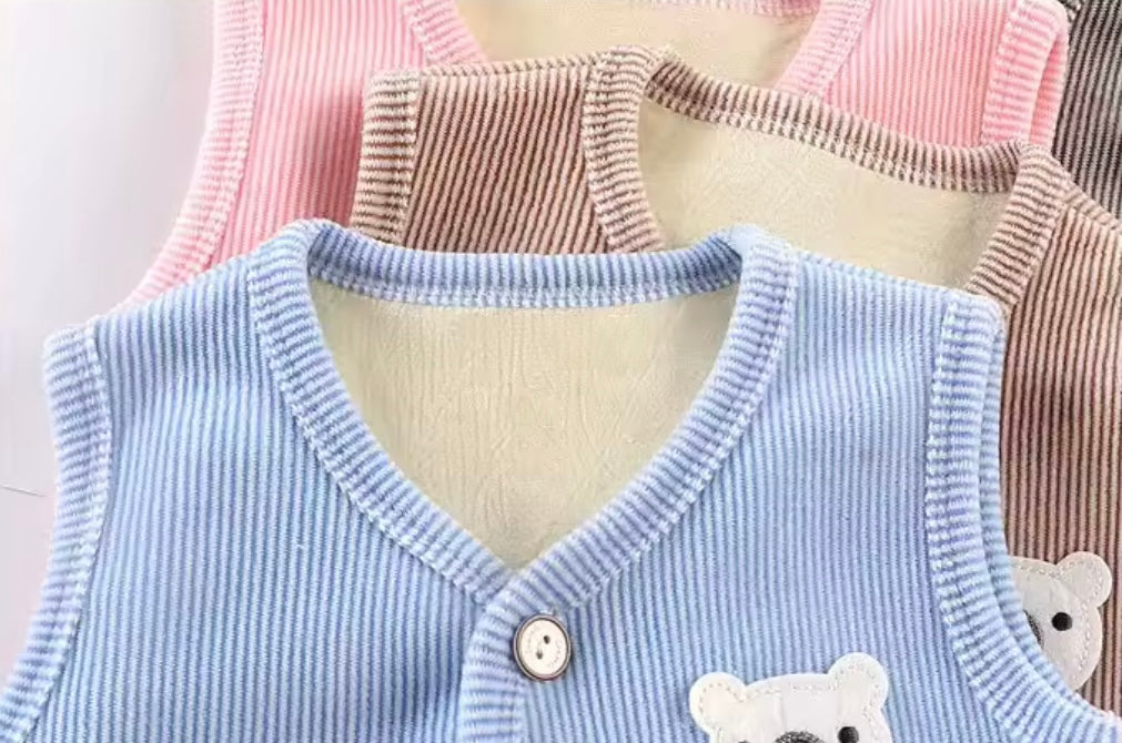 Kids Unisex Fleece Lined Pinstripe Waistcoat. 3 Colours 9M-7Y