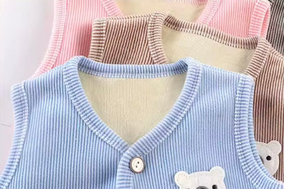 Kids Unisex Fleece Lined Pinstripe Waistcoat. 3 Colours 9M-7Y