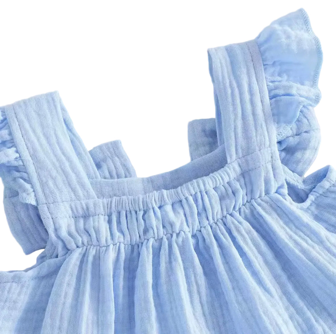 Kids Girls Muslin Ruffled Bowknot Vest Top & Shorts Set. 3 Colours 12M-4Y