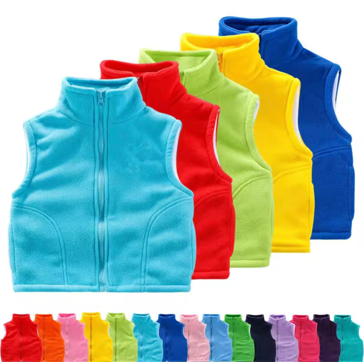 Kids Unisex Fleece BodyWarmer. 14 Colours 3-10Y