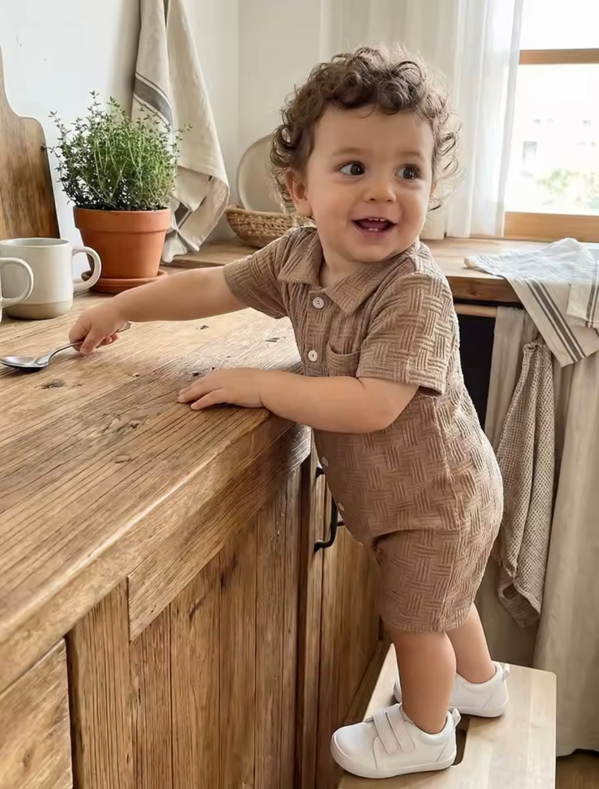 Baby Toddler Boys Lapel Button Front Romper. 4 Colours 3-18M