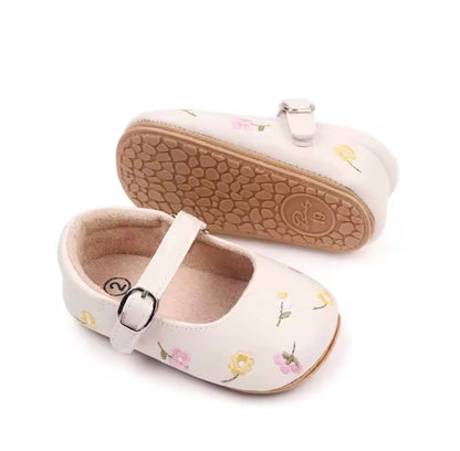 Baby Toddler Leather Flower Embroidery Anti-Slip Shoes. 3 Colours. 0-18M