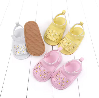 Baby Toddler Girls Leather Velcro Strap Daisy Sandals. 3 Colours 0M-18M