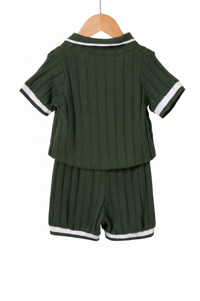 Kids Boys Lightweight Ribbed Polo Shirt & Shorts Set. 3 Colours 18M-5Y
