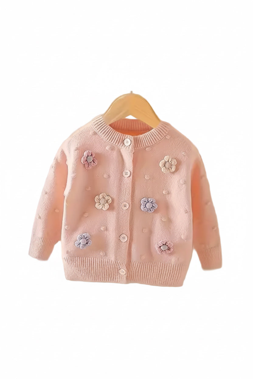 Kids Girls Lightweight Knitted Embroidered Flower Cardigan. 2 Colours 2-10Y
