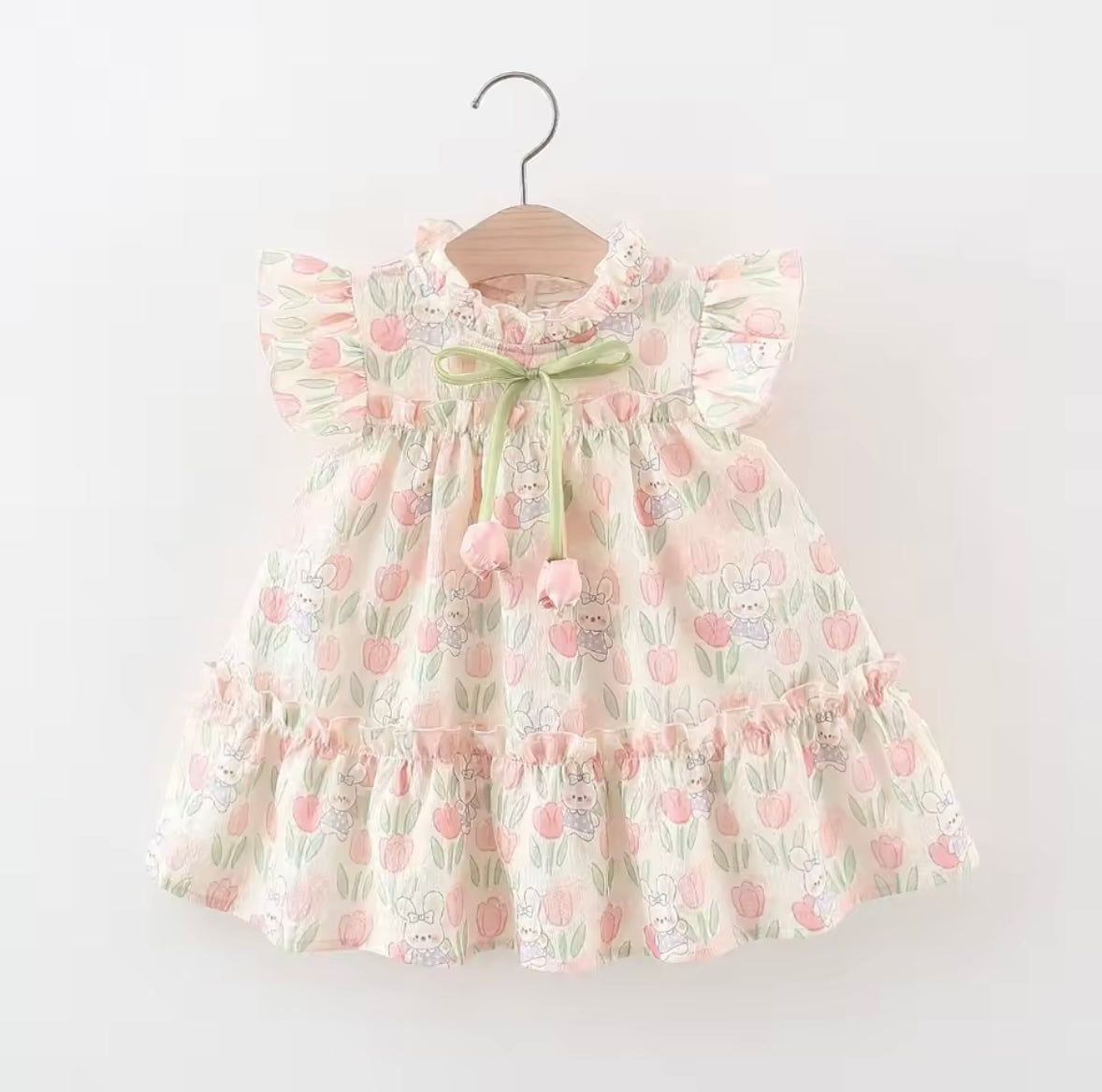 Kids Girls Lightweight Floral Rabbit Print Summer Dress. 9M-4Y
