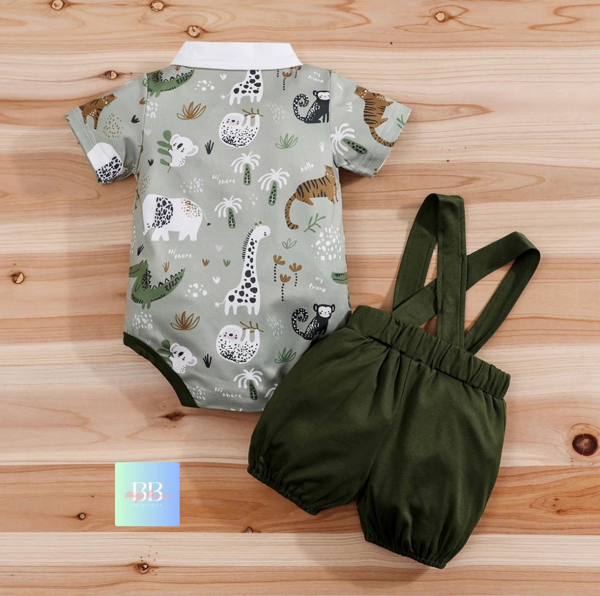 Baby/Toddler Dungaree Shorts & Romper Bodysuit with Bow Tie Boys Set. 0-18 Months