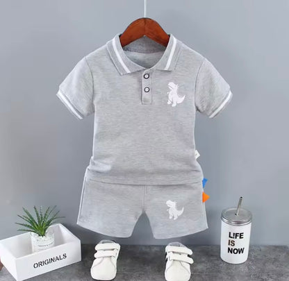 Kids Boys Lightweight Dinosaur Polo Shirt & Shorts Set. 3 Colours 12M-5Y