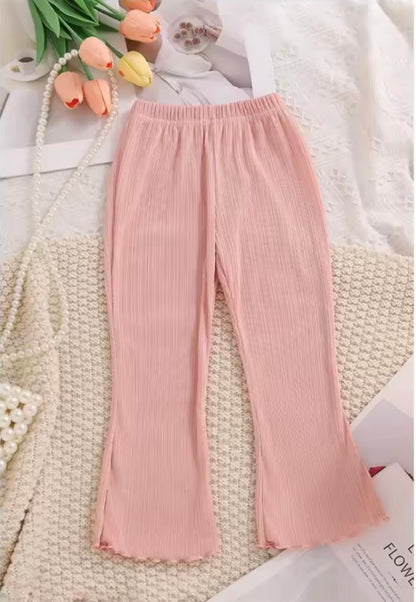 Kids Girls Casual Ribbed Loose Fit Flare Trousers. 5 Colours 12M-10Y