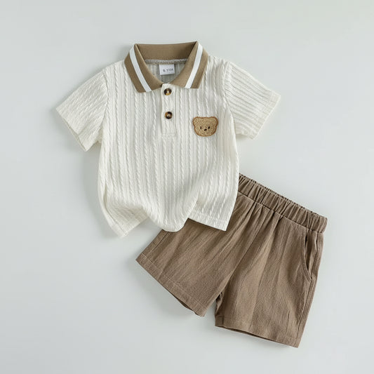 Baby Toddler Lightweight Patterned Polo Shirt & Shorts Set. 6M-3Y