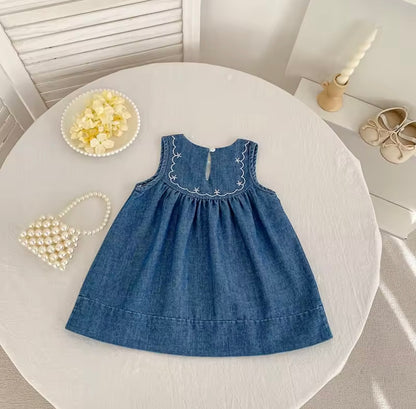 Kids Girls Lightweight Sleeveless Embroidered Summer Dress. 2-6Y