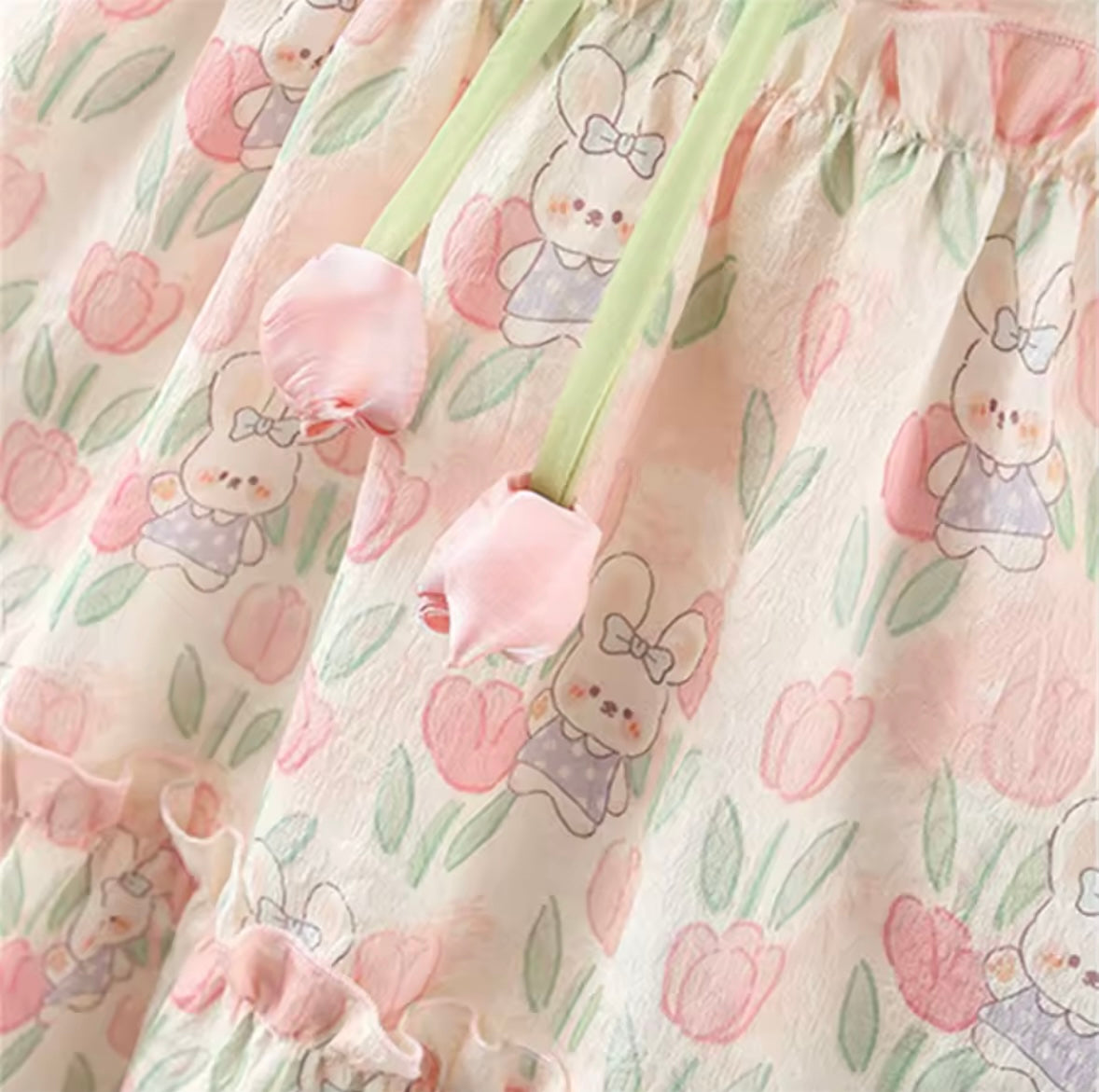 Kids Girls Lightweight Floral Rabbit Print Summer Dress. 9M-4Y