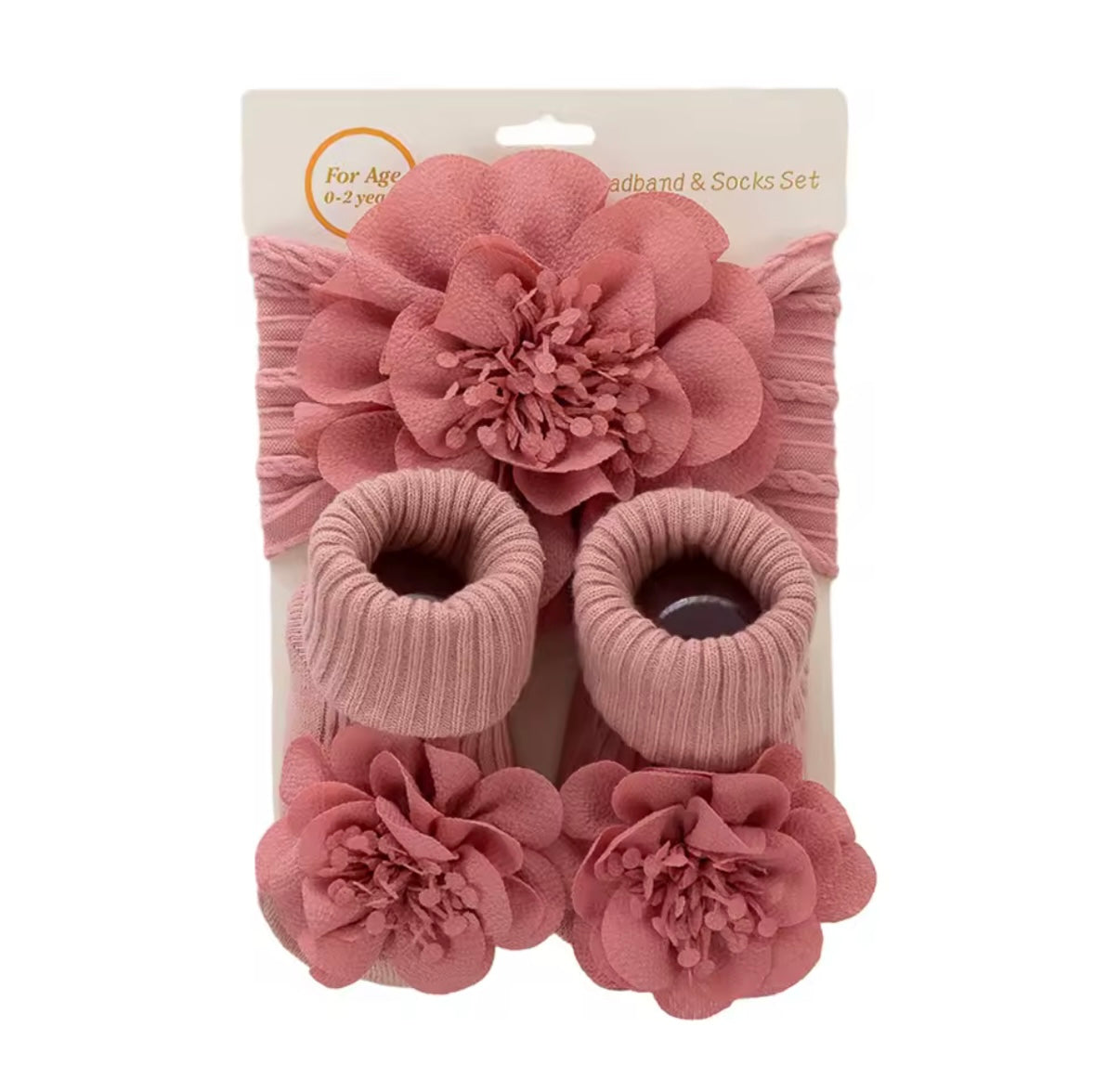 Baby Girls Flower Headband & Non Slip Socks Set. 3 Colours 0-12M
