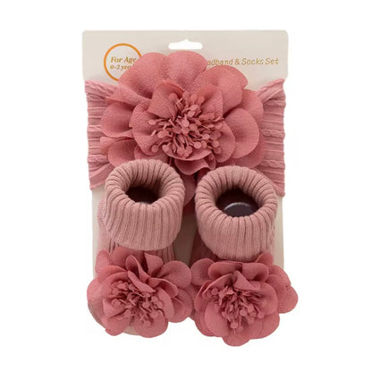 Baby Girls Flower Headband & Non Slip Socks Set. 3 Colours 0-12M