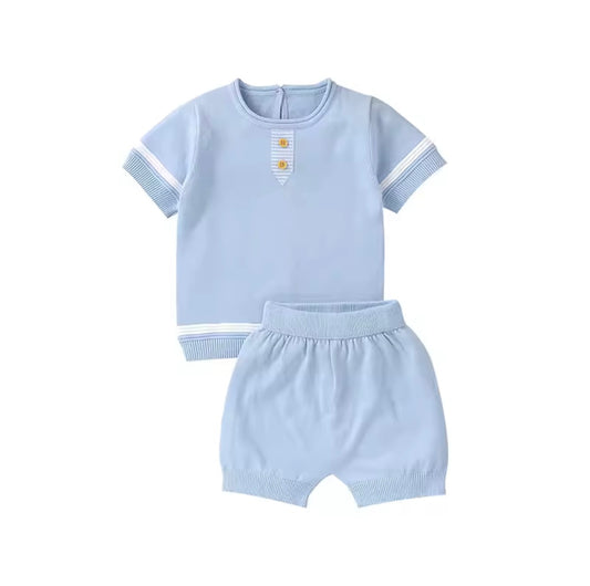 Baby Toddler Short Sleeve Knitted Top & Shorts Set. 3 Colours 3-18M