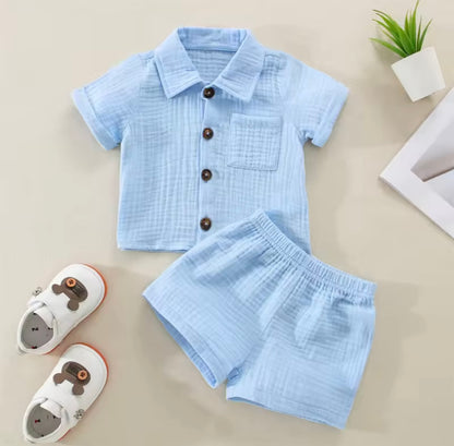 Baby Toddler Boys Muslin Shirt & Shorts Set. 6 Colours 0M-3Y