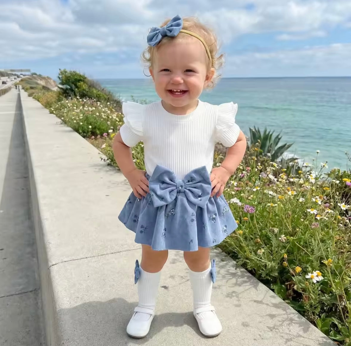 Baby Toddler Romper Skirt with Matching Socks & Headband Set. 3 Colours 3M-12M