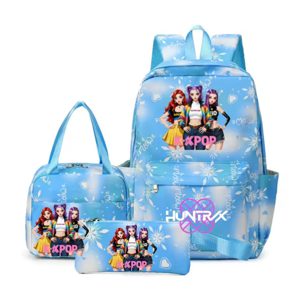 Kids K-Pop Demon Hunters School Bag 3 Piece Set. 4 Colours