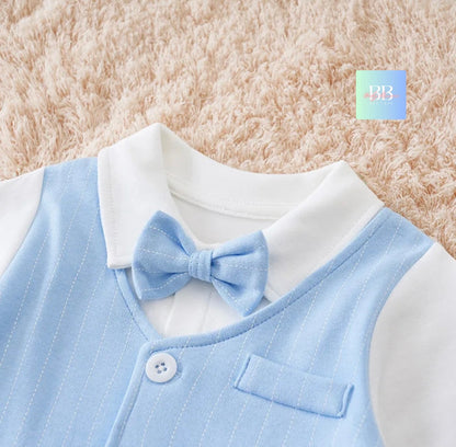 Baby/Toddler Long Sleeve Dress Romper with Bow Tie. 0-12M.
