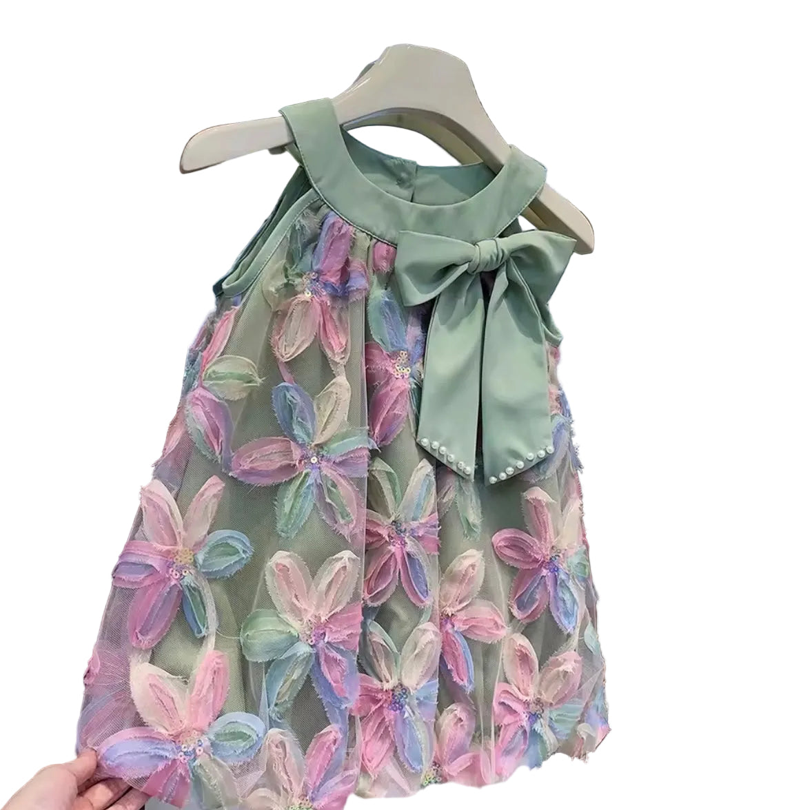 Kids Girls Sleeveless Bowknot Floral Mesh Dress. 2 Colours 3-7Y