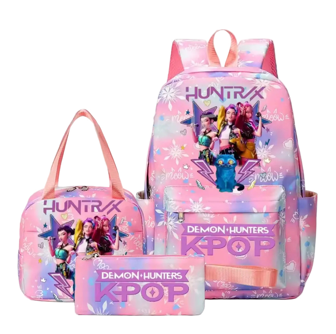 Kids K-Pop Demon Hunters School Bag 3 Piece Set. 4 Colours