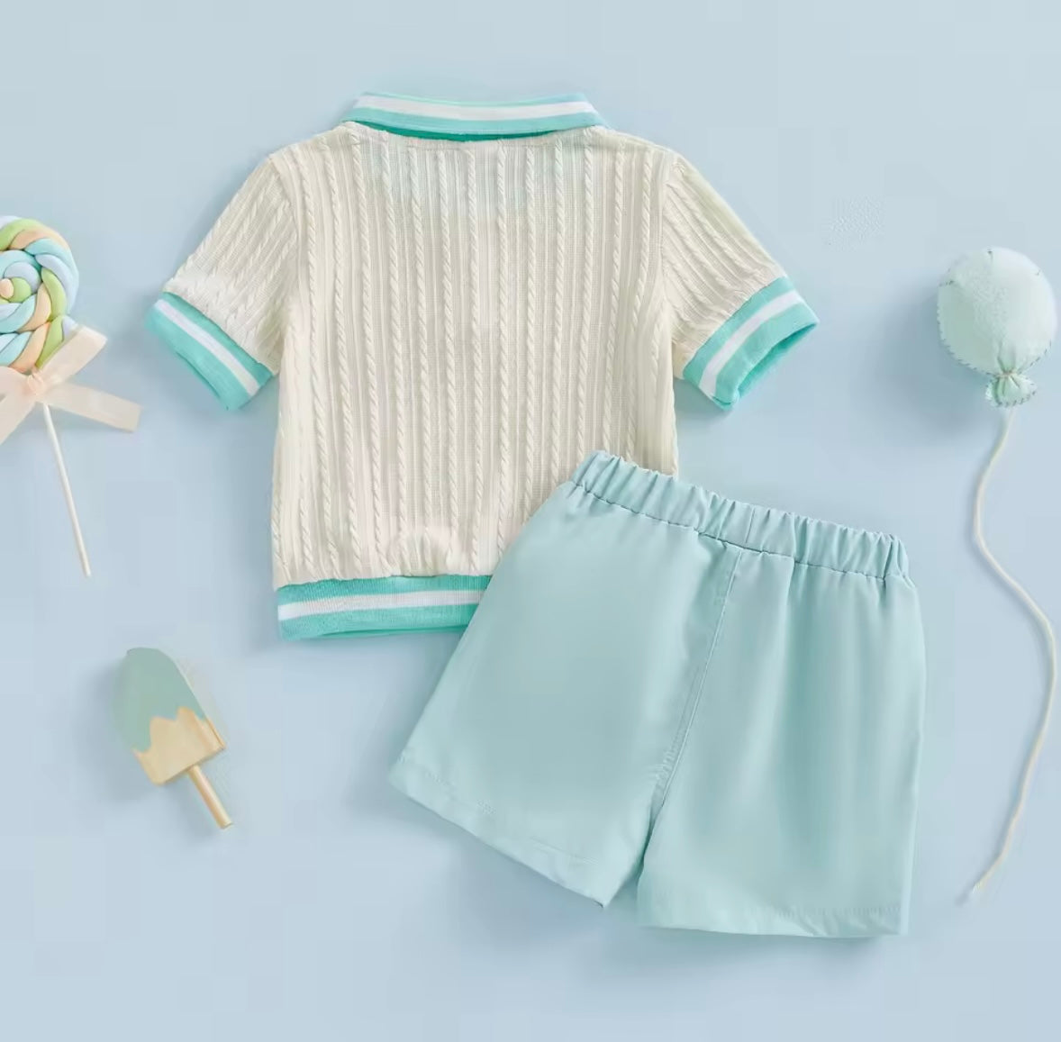 Kids Boys Cable Knit Collared Top & Shorts Set. 2 Colours 6M-4Y.