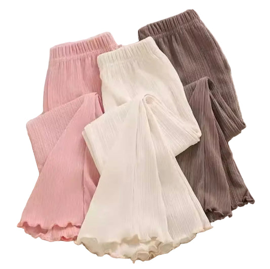 Kids Girls Casual Ribbed Loose Fit Flare Trousers. 5 Colours 12M-10Y
