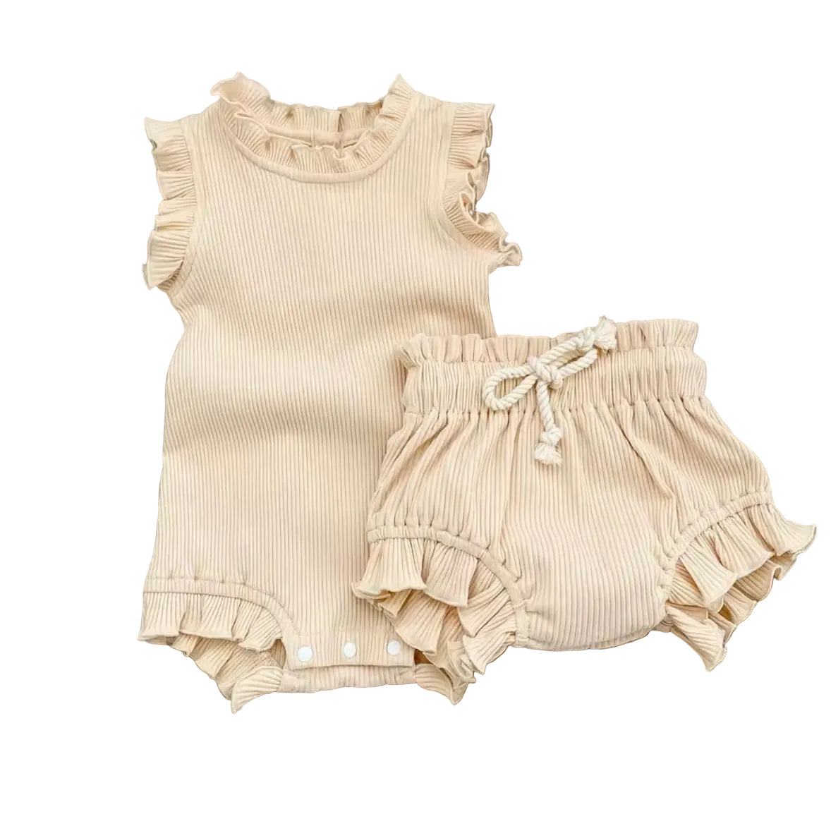 Baby Toddler Girls Ribbed Romper Vest & Matching Shorts Set. 3 Colours 0M-12M