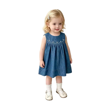 Kids Girls Lightweight Sleeveless Embroidered Summer Dress. 2-6Y