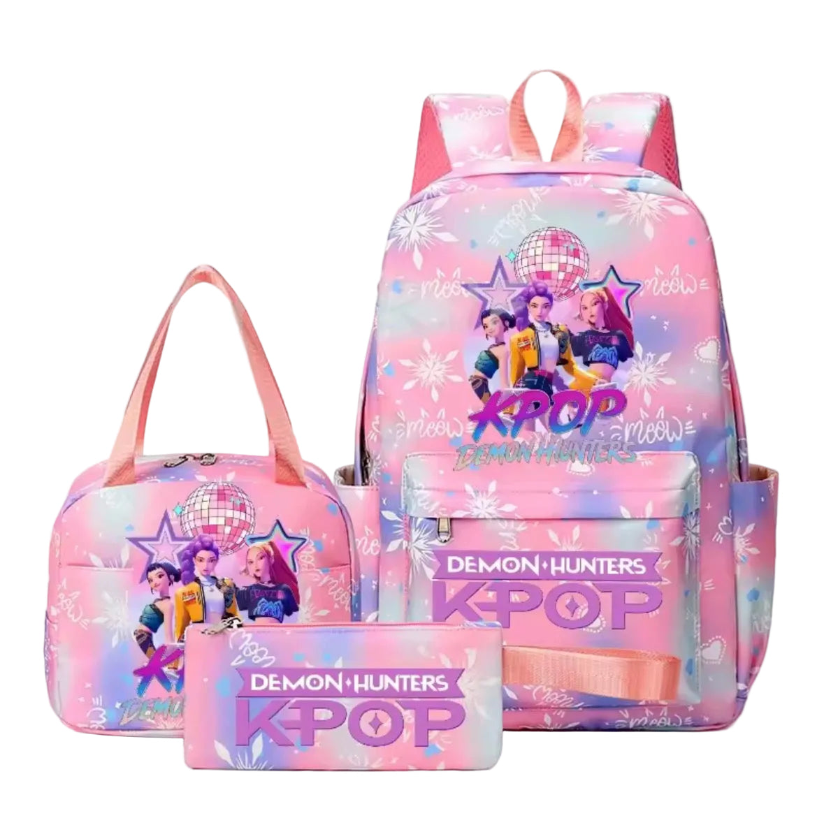 Kids K-Pop Demon Hunters School Bag 3 Piece Set. 4 Colours