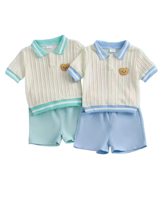Kids Boys Cable Knit Collared Top & Shorts Set. 2 Colours 6M-4Y.