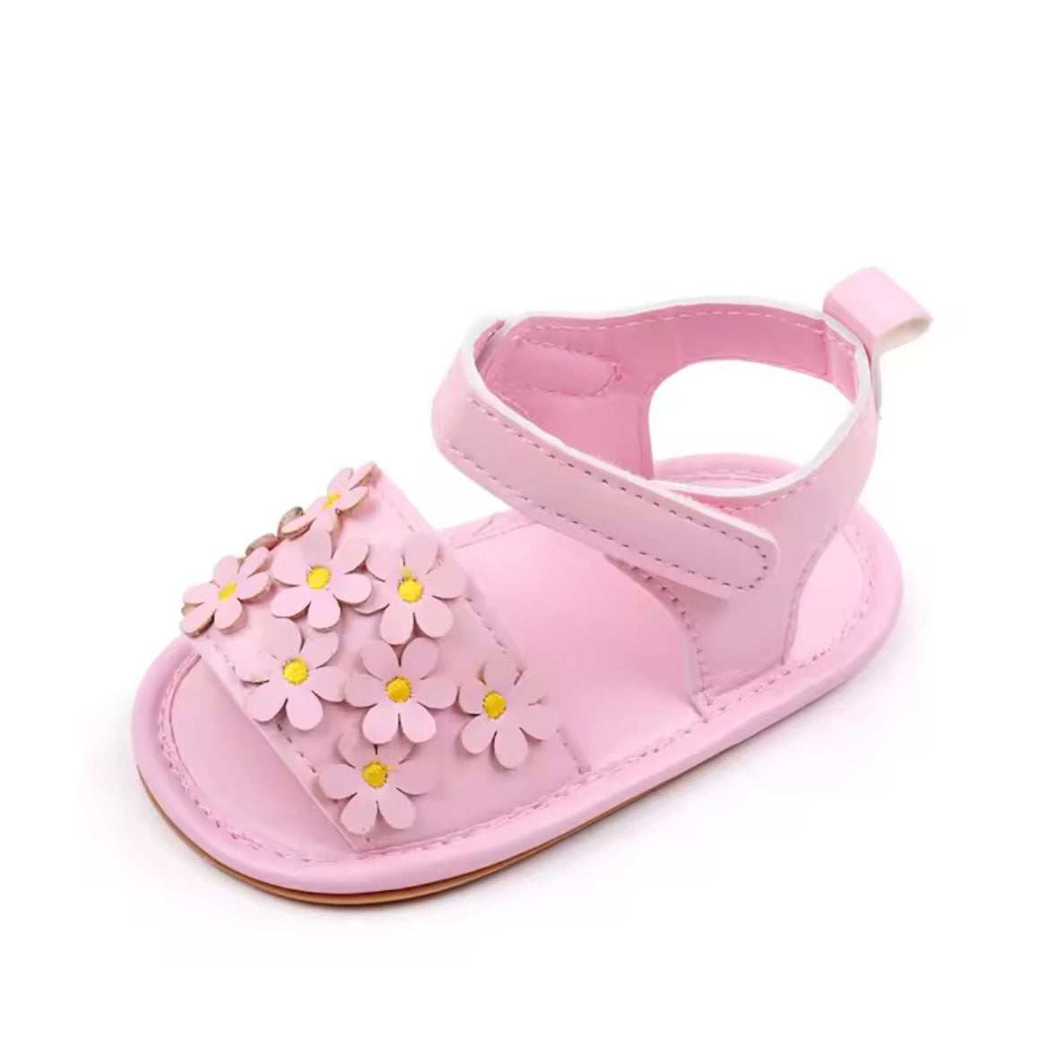 Baby Toddler Girls Leather Velcro Strap Daisy Sandals. 3 Colours 0M-18M