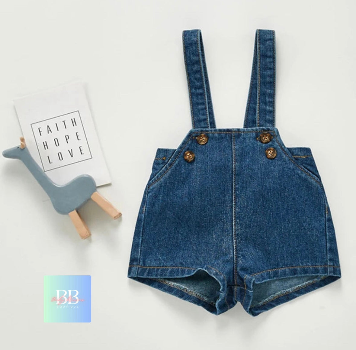 Baby/Toddler Short Denim Dungarees. 2 colours, 3M-3Y.