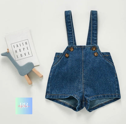 Baby/Toddler Short Denim Dungarees. 2 colours, 3M-3Y.