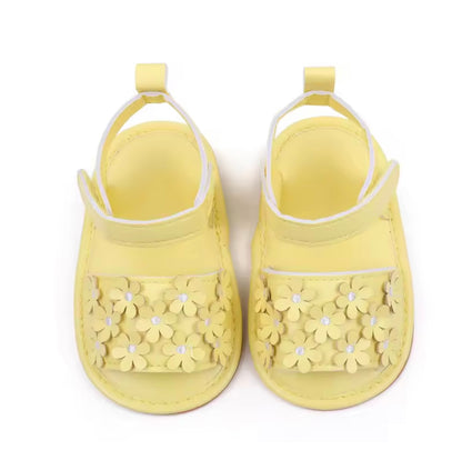 Baby Toddler Girls Leather Velcro Strap Daisy Sandals. 3 Colours 0M-18M