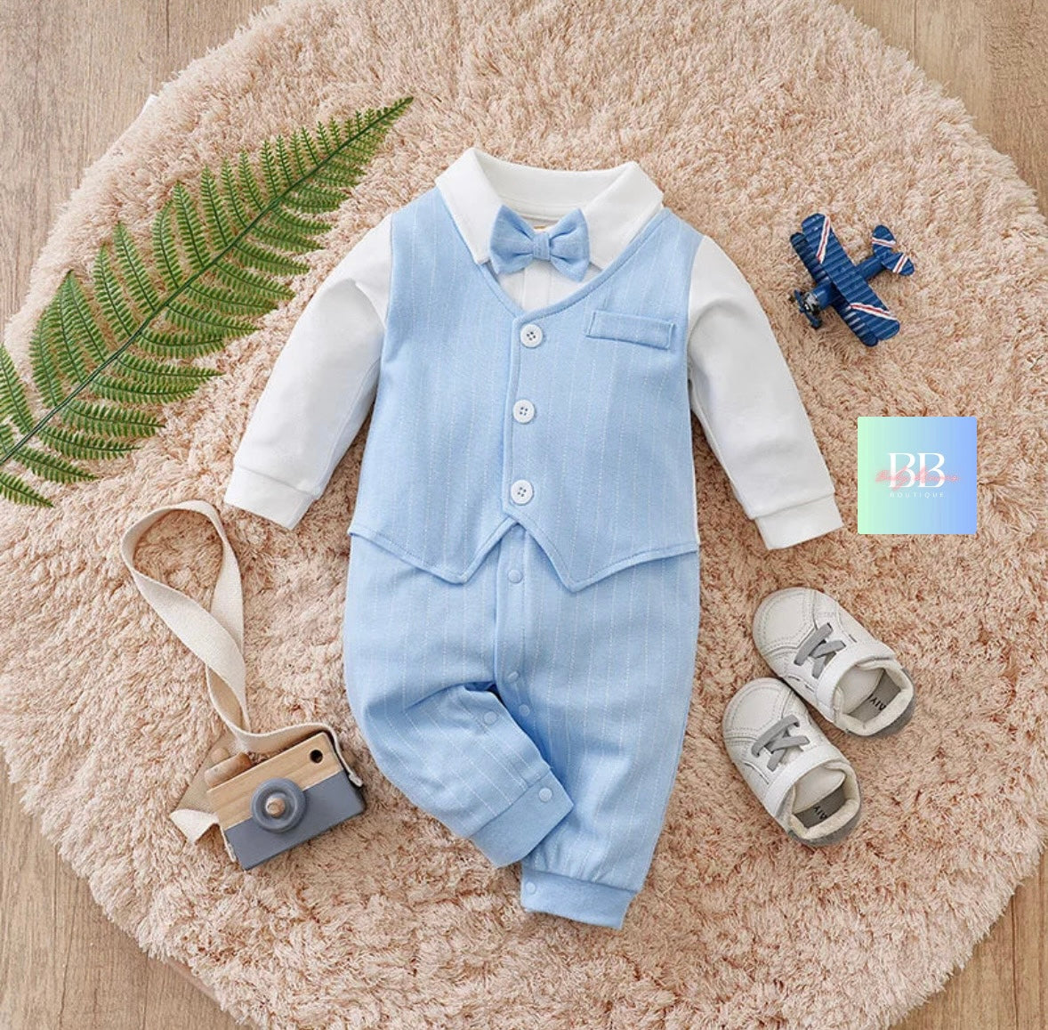 Baby/Toddler Long Sleeve Dress Romper with Bow Tie. 0-12M.