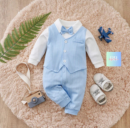 Baby/Toddler Long Sleeve Dress Romper with Bow Tie. 0-12M.