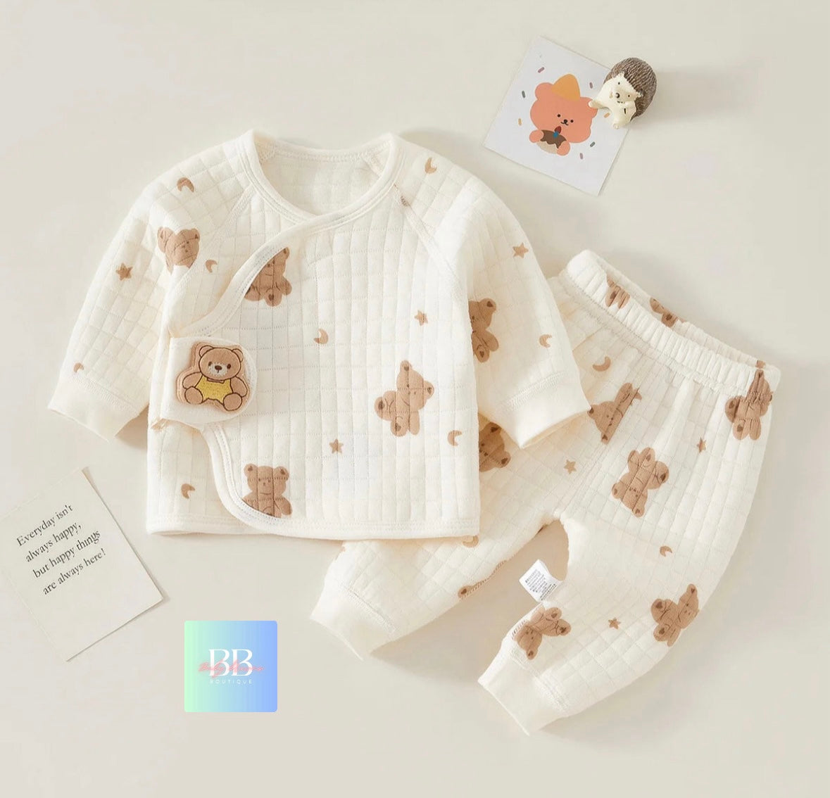 Baby/Toddler Pyjama Sets with Cartoon Bear print. 6 variations, Newborn-6M.