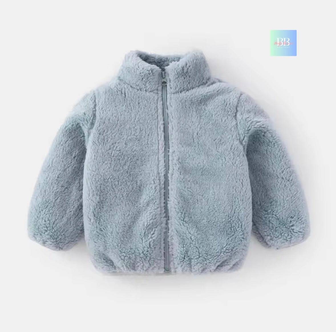 Children's light blue fleece jacket on a white background