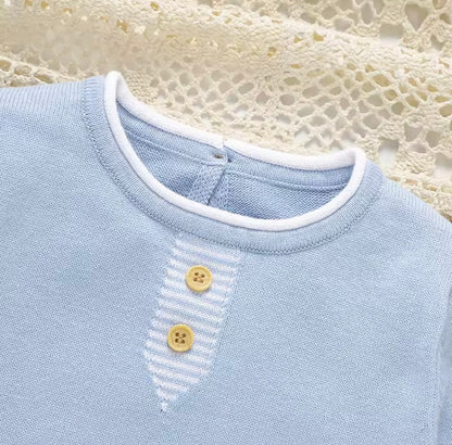 Baby Toddler Short Sleeve Knitted Top & Shorts Set. 3 Colours 3-18M
