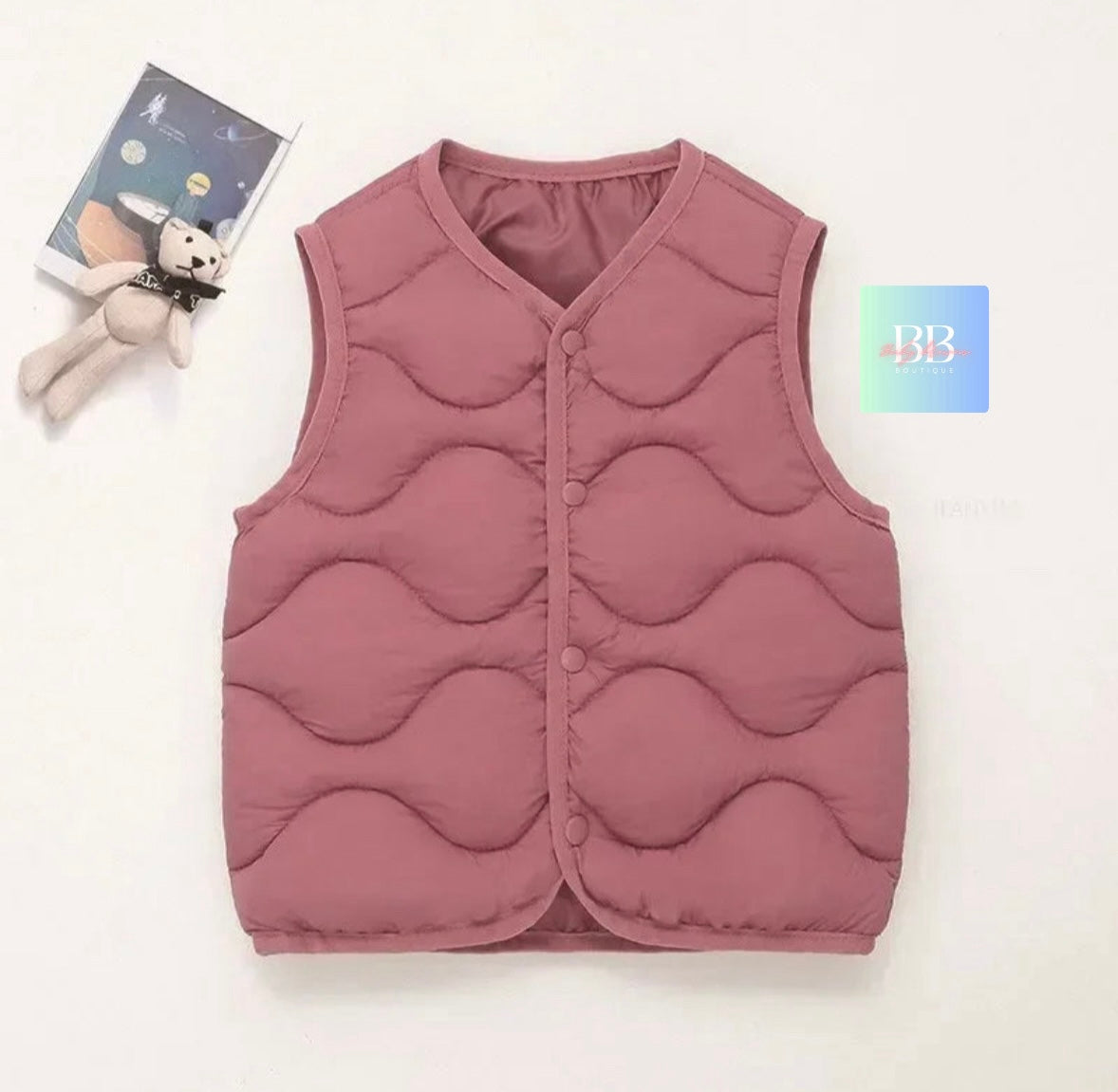 Kids Padded Sleeveless Vest/Bodywarmer with Zip. 5 colours, 2-10Y.