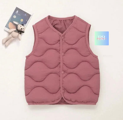Kids Padded Sleeveless Vest/Bodywarmer with Zip. 5 colours, 2-10Y.