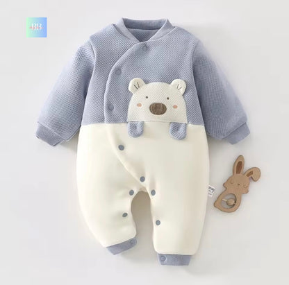 Baby romper with bear design on a white background