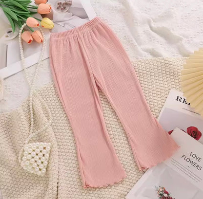 Kids Girls Casual Ribbed Loose Fit Flare Trousers. 5 Colours 12M-10Y