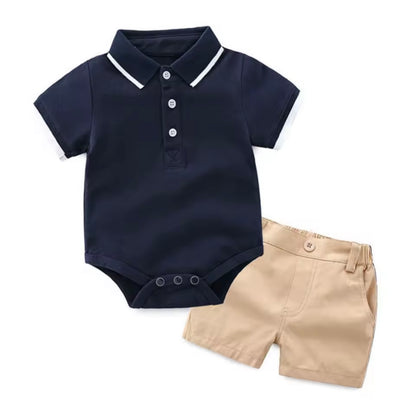 Baby Toddler Boys Romper Polo Shirt & Shorts Set. 3 Colours 9M-3Y