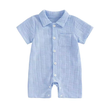 Baby Toddler Boys Lapel Button Front Romper. 4 Colours 3-18M