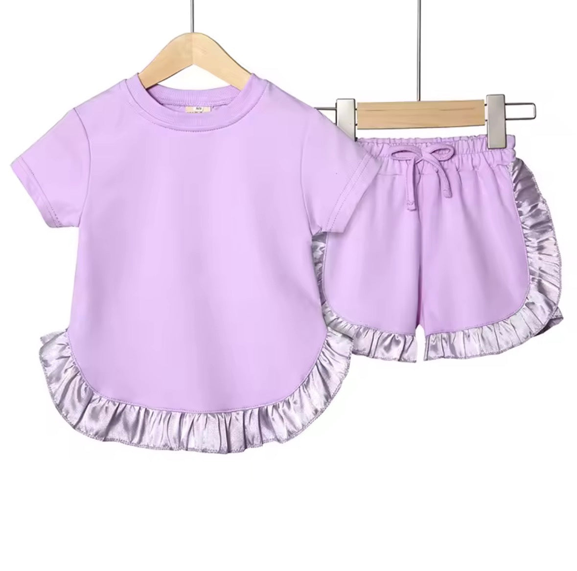 Kids Cotton Silk Edge T-shirt & Shorts Set. 6 Colours 9M-7Y