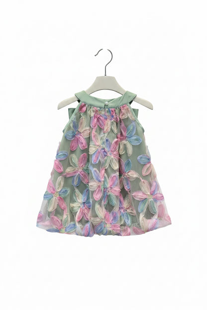 Kids Girls Sleeveless Bowknot Floral Mesh Dress. 2 Colours 3-7Y