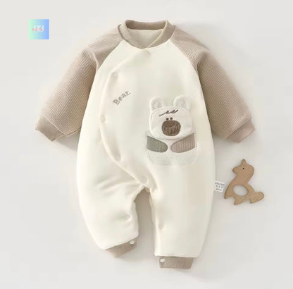 Baby romper with bear design on a white background