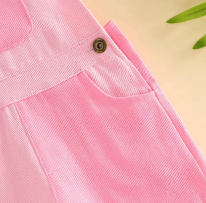 Kids Unisex Patchwork Dungaree Shorts. 6 Colours 12M-4Y